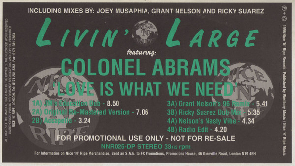 Livin' Large Featuring Colonel Abrams - Love Is What We Need | Nice 'N' Ripe (NNR-025-DP) - main Livin' Large Featuring Colonel Abrams - Love Is What We Need | Nice 'N' Ripe (NNR-025-DP) - main
