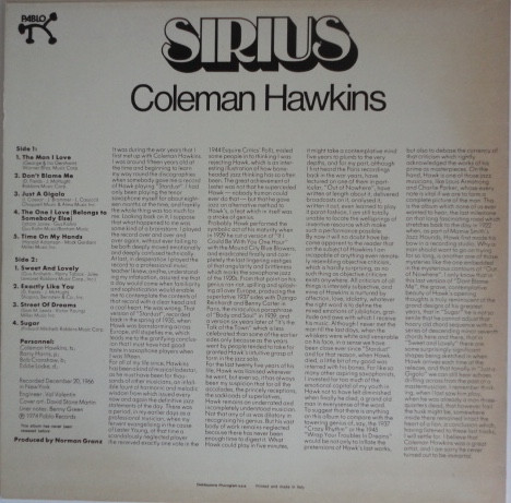 Coleman Hawkins - Sirius | Pablo Records (2310 707 L) - 2
