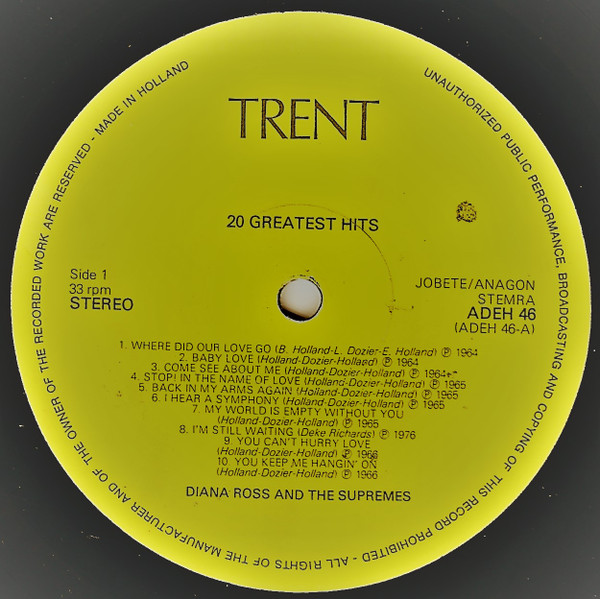 The Supremes - 20 Greatest Hits | Trent (ADEH 46) - 3