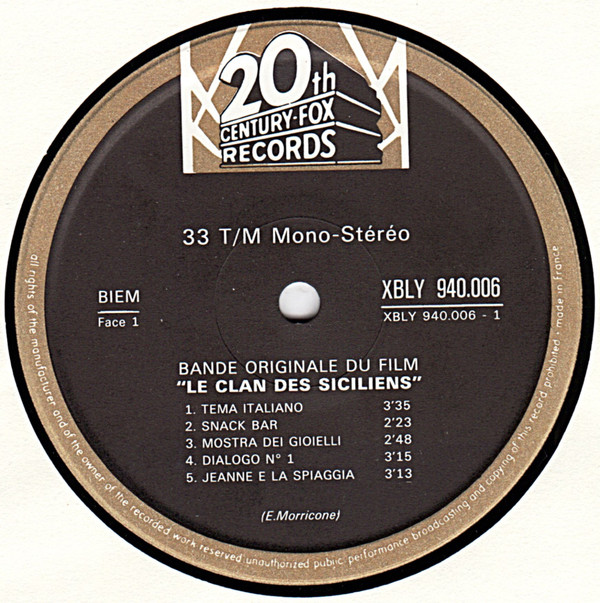 Ennio Morricone - Le Clan Des Siciliens (Bande Originale Du Film) | 20th Century Fox Records (940.006) - 3 Ennio Morricone - Le Clan Des Siciliens (Bande Originale Du Film) | 20th Century Fox Records (940.006) - 3