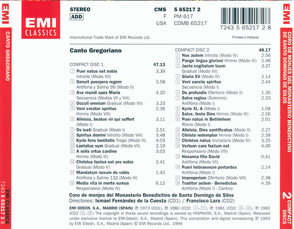 Coro De Monjes Del Monasterio De Santo Domingo De Silos - Canto Gregoriano | EMI Classics (CMS 5 65217 2) - 2 Coro De Monjes Del Monasterio De Santo Domingo De Silos - Canto Gregoriano | EMI Classics (CMS 5 65217 2) - 2
