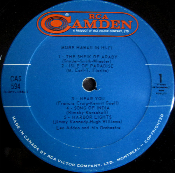 Leo Addeo And His Orchestra - More Hawaii In Hi-Fi | RCA Camden (CAS 594) - 3