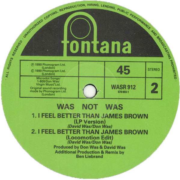Was (Not Was) - I Feel Better Than James Brown | Fontana (WASR 912) - 3 Was (Not Was) - I Feel Better Than James Brown | Fontana (WASR 912) - 3