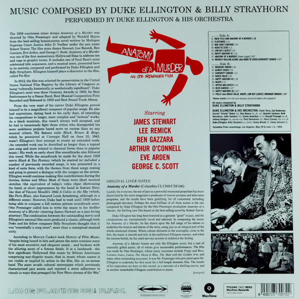 Duke Ellington And His Orchestra , Duke Ellington , Billy Strayhorn - Otto Preminger's Anatomy Of A Murder (From The Sound Track Of The Motion Picture) | WaxTime (772346) - 2