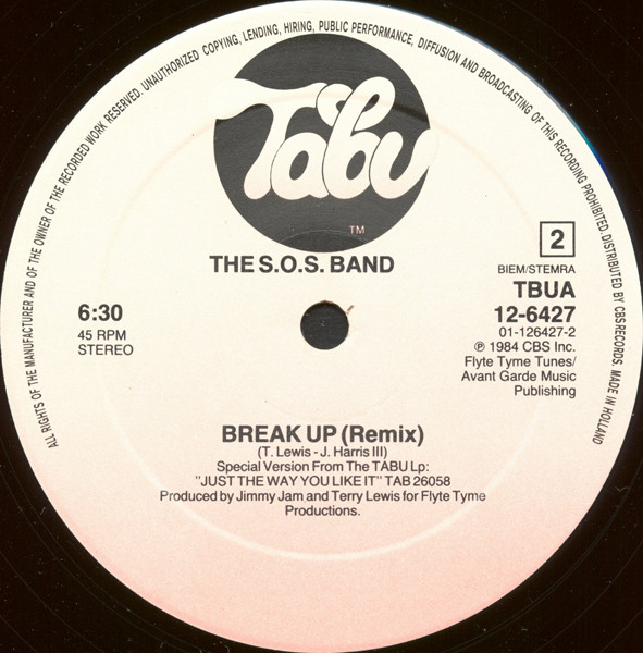 The S.O.S. Band - Break Up [Remix] | Tabu Records (TBUA 12-6427) - 4