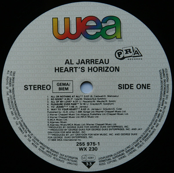 Al Jarreau - Heart's Horizon | WEA (255 975-1) - 3 Al Jarreau - Heart's Horizon | WEA (255 975-1) - 3