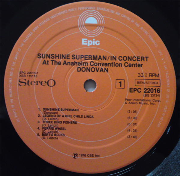 Donovan - Sunshine Superman / In Concert At The Anaheim Convention Center | Epic (EPC 22016) - 3 Donovan - Sunshine Superman / In Concert At The Anaheim Convention Center | Epic (EPC 22016) - 3