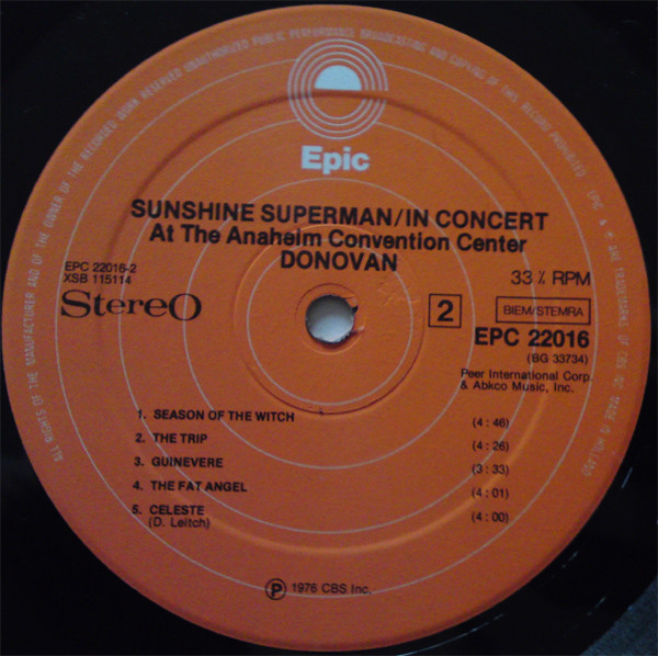 Donovan - Sunshine Superman / In Concert At The Anaheim Convention Center | Epic (EPC 22016) - 4 Donovan - Sunshine Superman / In Concert At The Anaheim Convention Center | Epic (EPC 22016) - 4