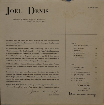 Joël Denis - J D [Vinyl] | RCA Victor (LCP 1068) - 2