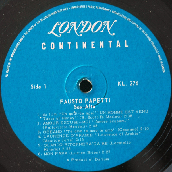 Fausto Papetti - Fausto Papetti [Vinyl] | London Records (KL-276) - 3