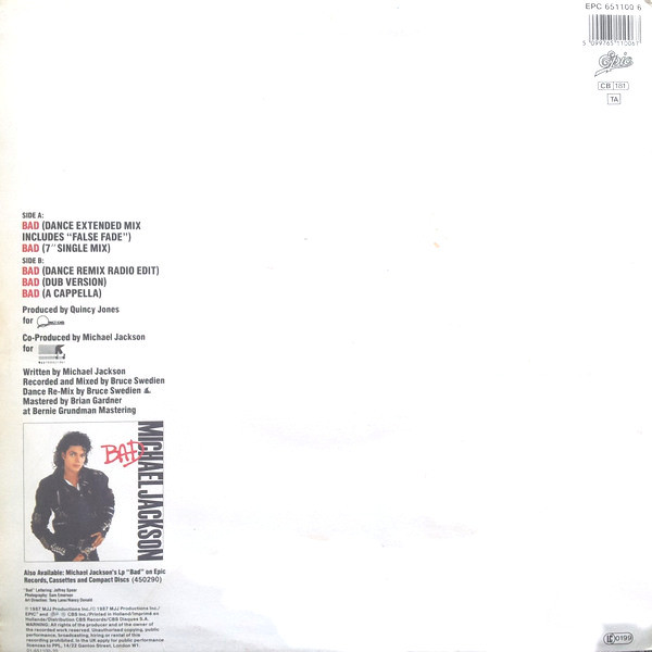 Michael Jackson - Bad | Epic (EPC 651100 6) - 2