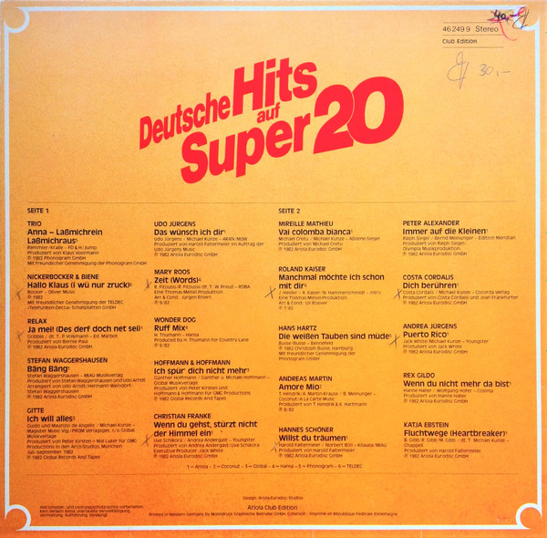Various - Deutsche Hits Auf Super 20 | Ariola (46 249 9) - 2