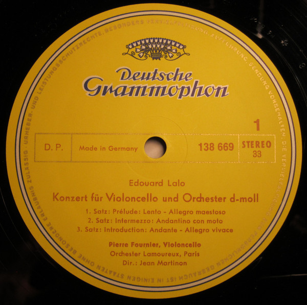 Camille Saint-Saëns / Édouard Lalo / Max Bruch - Pierre Fournier , Orchestre Des Concerts Lamoureux • Jean Martinon - Cellokonzert Nr. 1 A-moll / Cellokonzert D-moll / Kol Nidrei, Op. 47 | Deutsche Grammophon (138 669 SLPM) - 2
