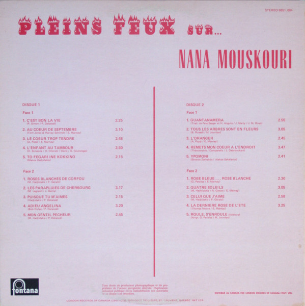 Nana Mouskouri - Pleins Feux Sur... | Fontana (6651.004) - 3