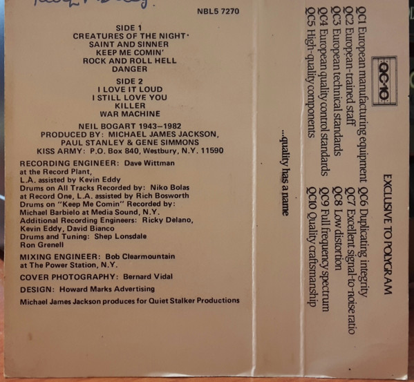 Kiss - Creatures Of The Night [Cassette] | Casablanca (NBL5 7270) - 4