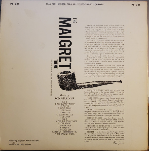 Ron Grainer - The Maigret Theme | London Records (PS 281) - 2