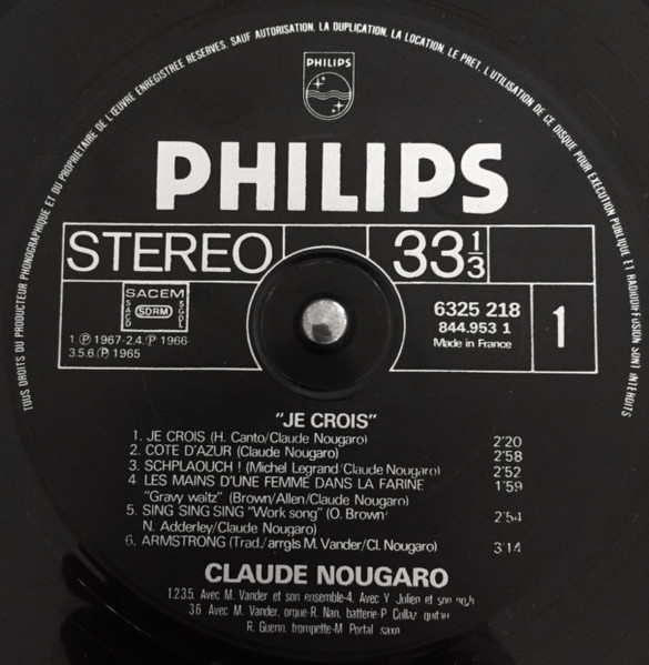 Claude Nougaro - Je Crois | Philips (6325 218) - 3 Claude Nougaro - Je Crois | Philips (6325 218) - 3