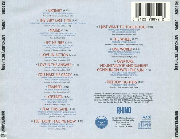 Utopia - Anthology (1974 - 1985) CD | Rhino Records (R2 70892) - 2