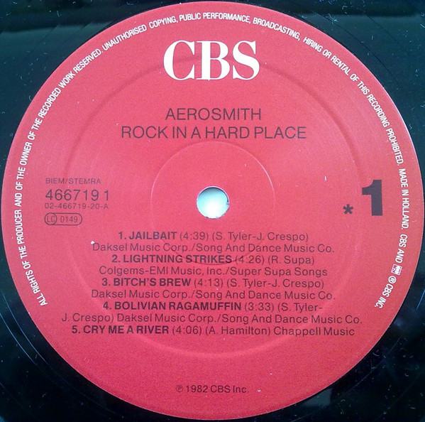 Aerosmith - Rock In A Hard Place | CBS (466719 1) - 3