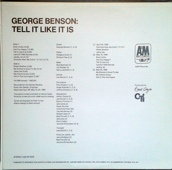 George Benson - Tell It Like It Is [Vinyl] | A&M Records (SP 3020) - 3