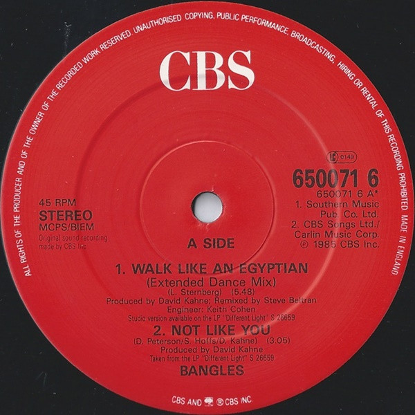 Bangles - Walk Like An Egyptian | CBS (650071-6) - 3