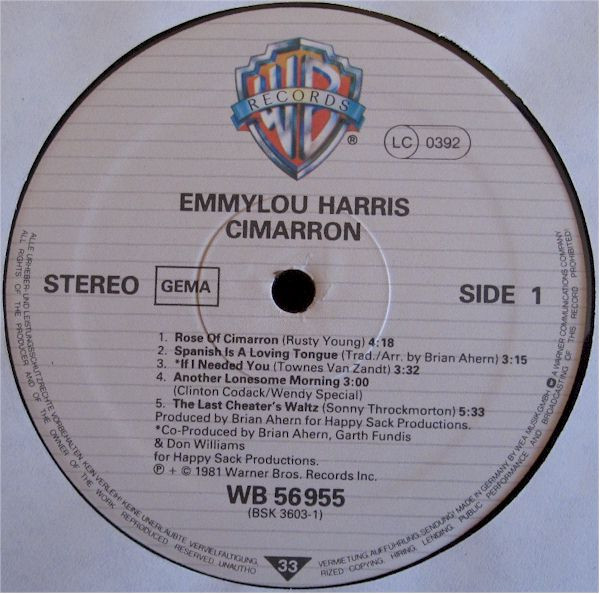 Emmylou Harris - Cimarron | Warner Bros. Records (WB 56955) - 3