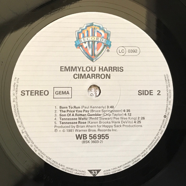 Emmylou Harris - Cimarron | Warner Bros. Records (WB 56955) - 4