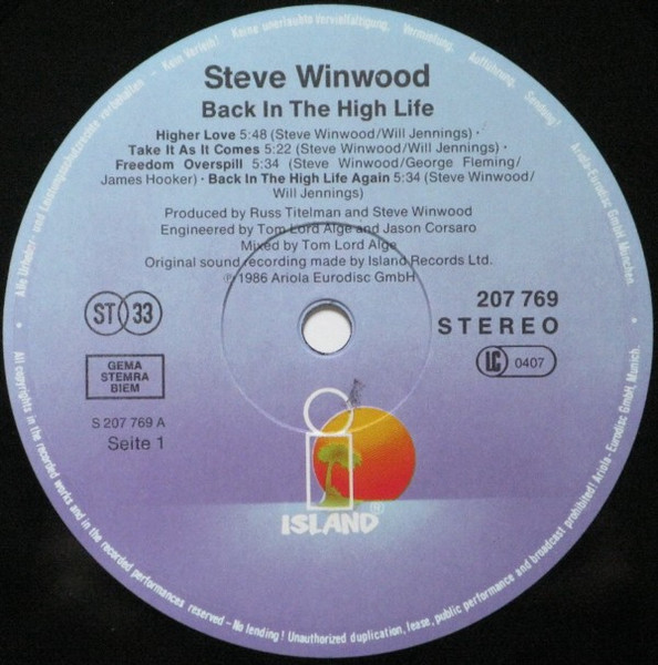 Steve Winwood - Back In The High Life | Island Records (207 769) - 3