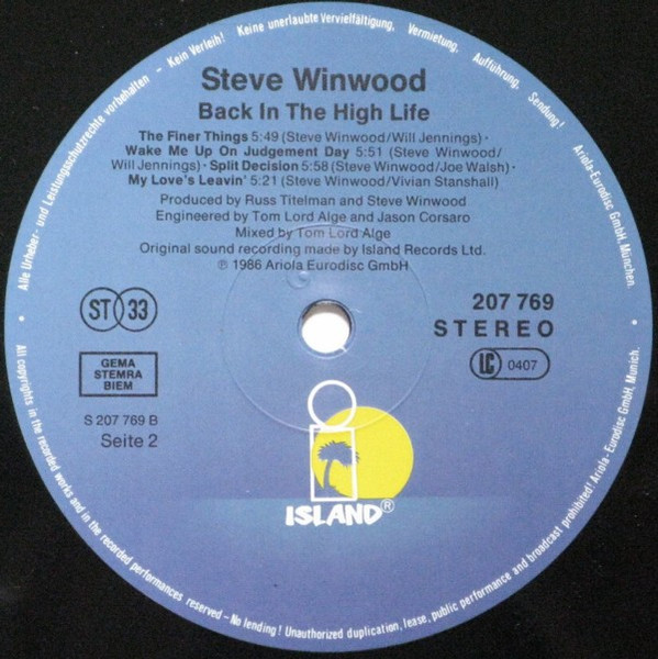 Steve Winwood - Back In The High Life | Island Records (207 769) - 4