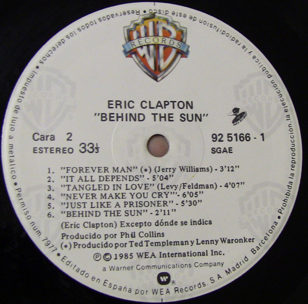 Eric Clapton - Behind The Sun | Warner Bros. Records (LL 925166-1) - 4