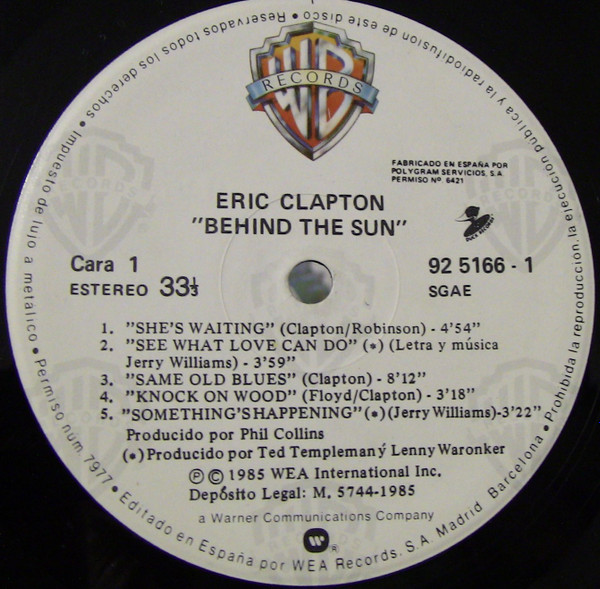 Eric Clapton - Behind The Sun | Warner Bros. Records (LL 925166-1) - 3