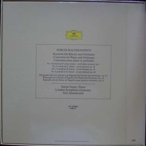 Sergei Vasilyevich Rachmaninoff - Tamás Vásáry / London Symphony Orchestra / Yuri Ahronovitch - Die Klavierkonzerte = The Piano Concertos = Les Concertos Pour Piano / Paganini Rhapsody | Deutsche Grammophon (2740 173) - 2 Sergei Vasilyevich Rachmaninoff - Tamás Vásáry / London Symphony Orchestra / Yuri Ahronovitch - Die Klavierkonzerte = The Piano Concertos = Les Concertos Pour Piano / Paganini Rhapsody | Deutsche Grammophon (2740 173) - 2