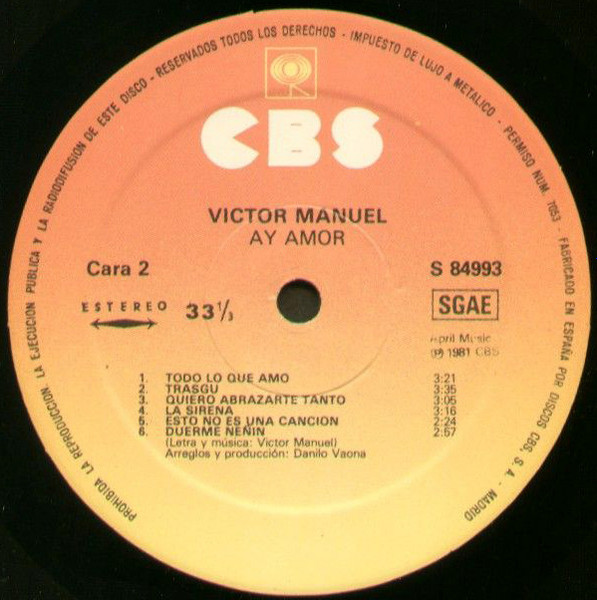 Víctor Manuel - Ay Amor | CBS (S 84993) - 4
