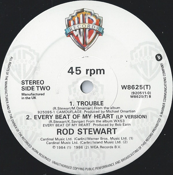 Rod Stewart - Every Beat Of My Heart (Tartan Mix) | Warner Bros. Records (W8625T) - 3