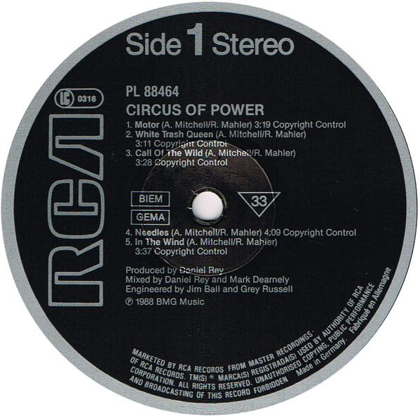 Circus Of Power - Circus Of Power | RCA (PL 88464-8) - 3