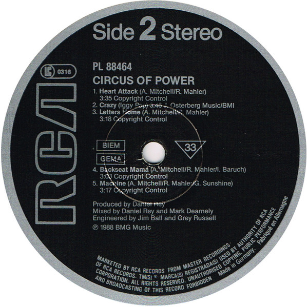 Circus Of Power - Circus Of Power | RCA (PL 88464-8) - 4