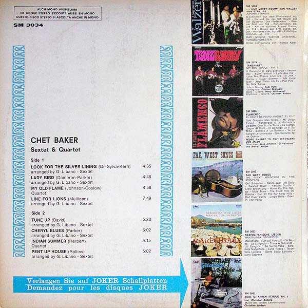 Chet Baker - Sextet & Quartet | Joker (SM 3034) - 2