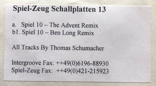 Thomas Schumacher - Spiel 10 Remix | Spiel-Zeug Schallplatten (SPIEL 13) - 2 Thomas Schumacher - Spiel 10 Remix | Spiel-Zeug Schallplatten (SPIEL 13) - 2