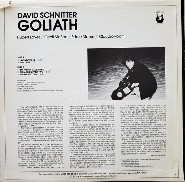 David Schnitter - Goliath | Muse Records (MR 5153) - 2