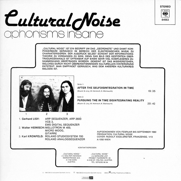 Cultural Noise - Aphorisms Insane | CBS (84663) - 2 Cultural Noise - Aphorisms Insane | CBS (84663) - 2
