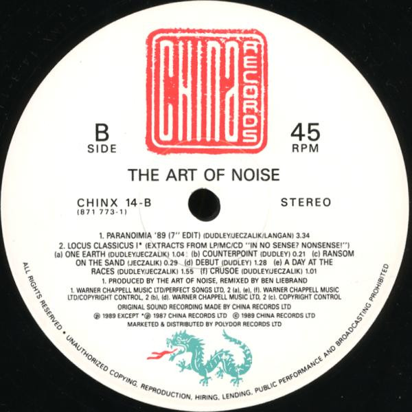 The Art Of Noise - Paranoimia '89 | China Records (CHINX 14) - 2 The Art Of Noise - Paranoimia '89 | China Records (CHINX 14) - 2