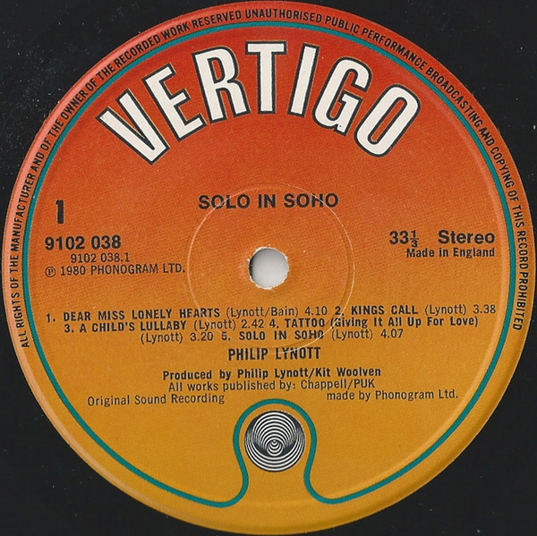 Phil Lynott - Solo In Soho | Vertigo (9102 038) - 3
