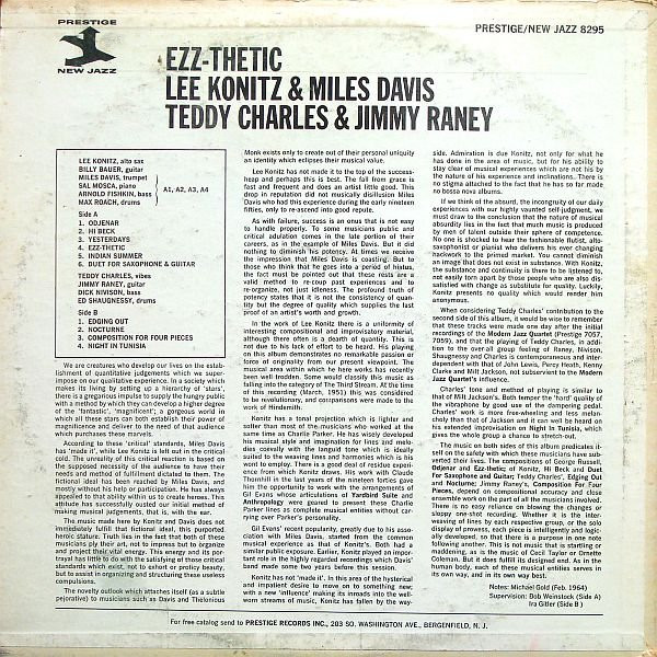 Lee Konitz & Miles Davis , Teddy Charles & Jimmy Raney - Ezz-thetic | New Jazz (NJ 8295) - 2 Lee Konitz & Miles Davis , Teddy Charles & Jimmy Raney - Ezz-thetic | New Jazz (NJ 8295) - 2