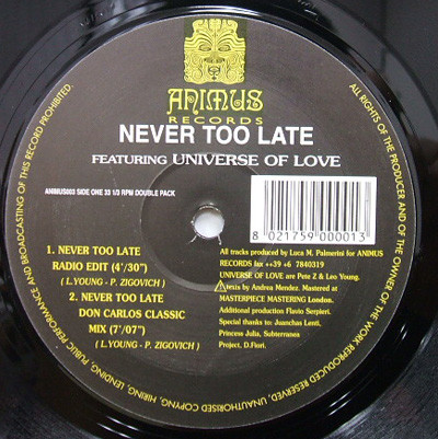 Universe Of Love - Never Too Late | Animus Records (ANIMUS 003) - main Universe Of Love - Never Too Late | Animus Records (ANIMUS 003) - main