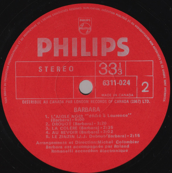Barbara - L'aigle Noir | Philips (6311 024) - 3