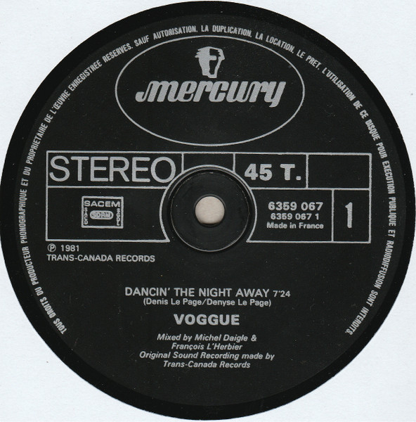 Voggue - Dancin' The Night Away | Mercury (6359 067) - 3