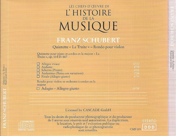 Franz Schubert - Emmy Verhey , Colorado Quartet - Quintette "La Truite" - Rondo Pour Violon | e.f.s.a. (CMF 019) - 3