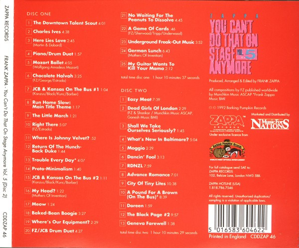 Frank Zappa - You Can't Do That On Stage Anymore Vol. 5 | Zappa Records (CDDZAP 46) - 3 Frank Zappa - You Can't Do That On Stage Anymore Vol. 5 | Zappa Records (CDDZAP 46) - 3