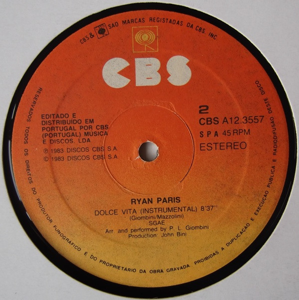 Ryan Paris - Dolce Vita | CBS (A 12-3557) - 3