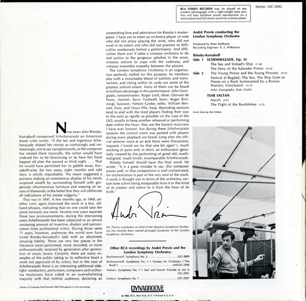 Nikolai Rimsky-Korsakov : André Previn , London Symphony Orchestra - Scheherazade | RCA Red Seal (LSC-3042) - 2 Nikolai Rimsky-Korsakov : André Previn , London Symphony Orchestra - Scheherazade | RCA Red Seal (LSC-3042) - 2